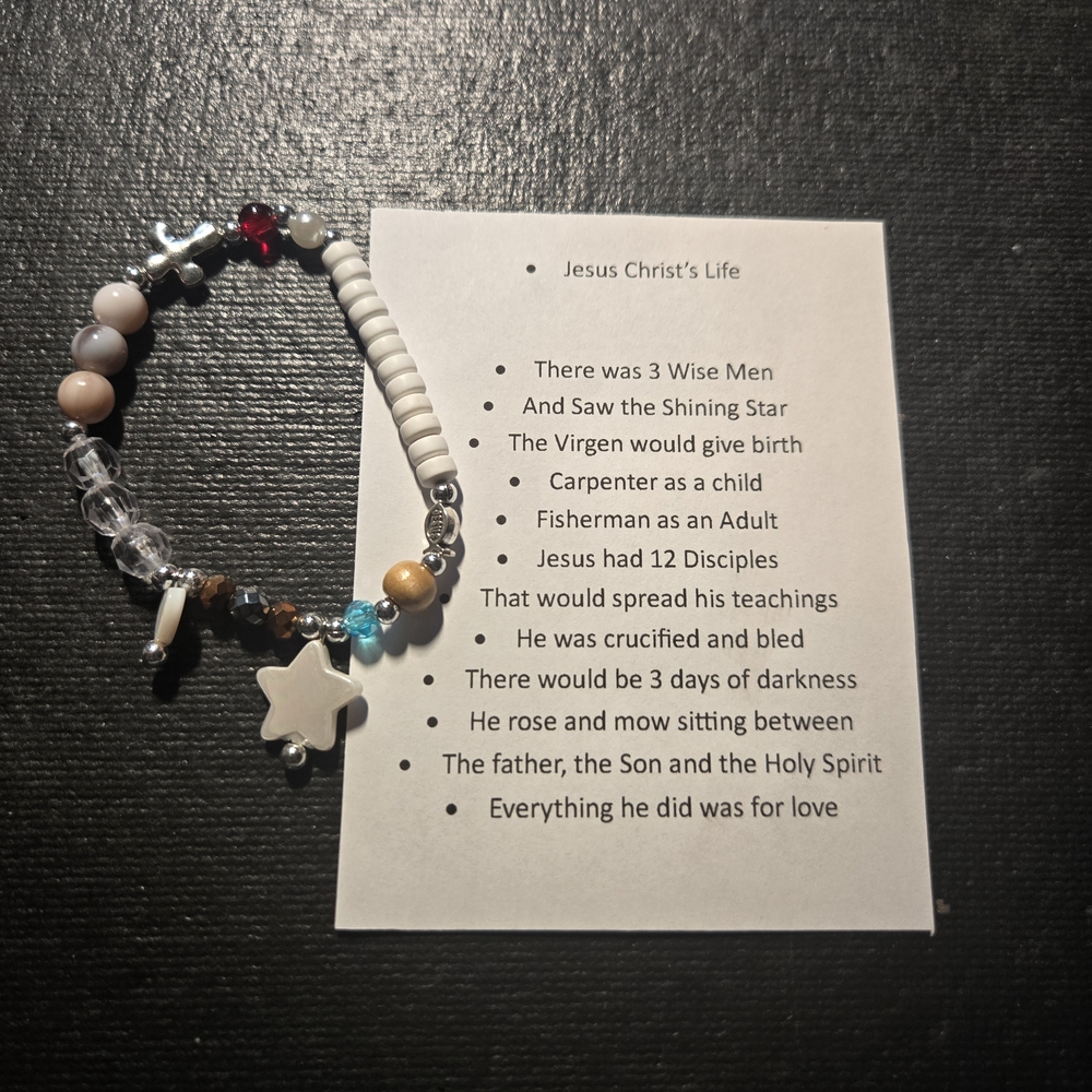 Multicolor Beaded Bracelet with Star Charm That Says The Life Of Jesus Christ